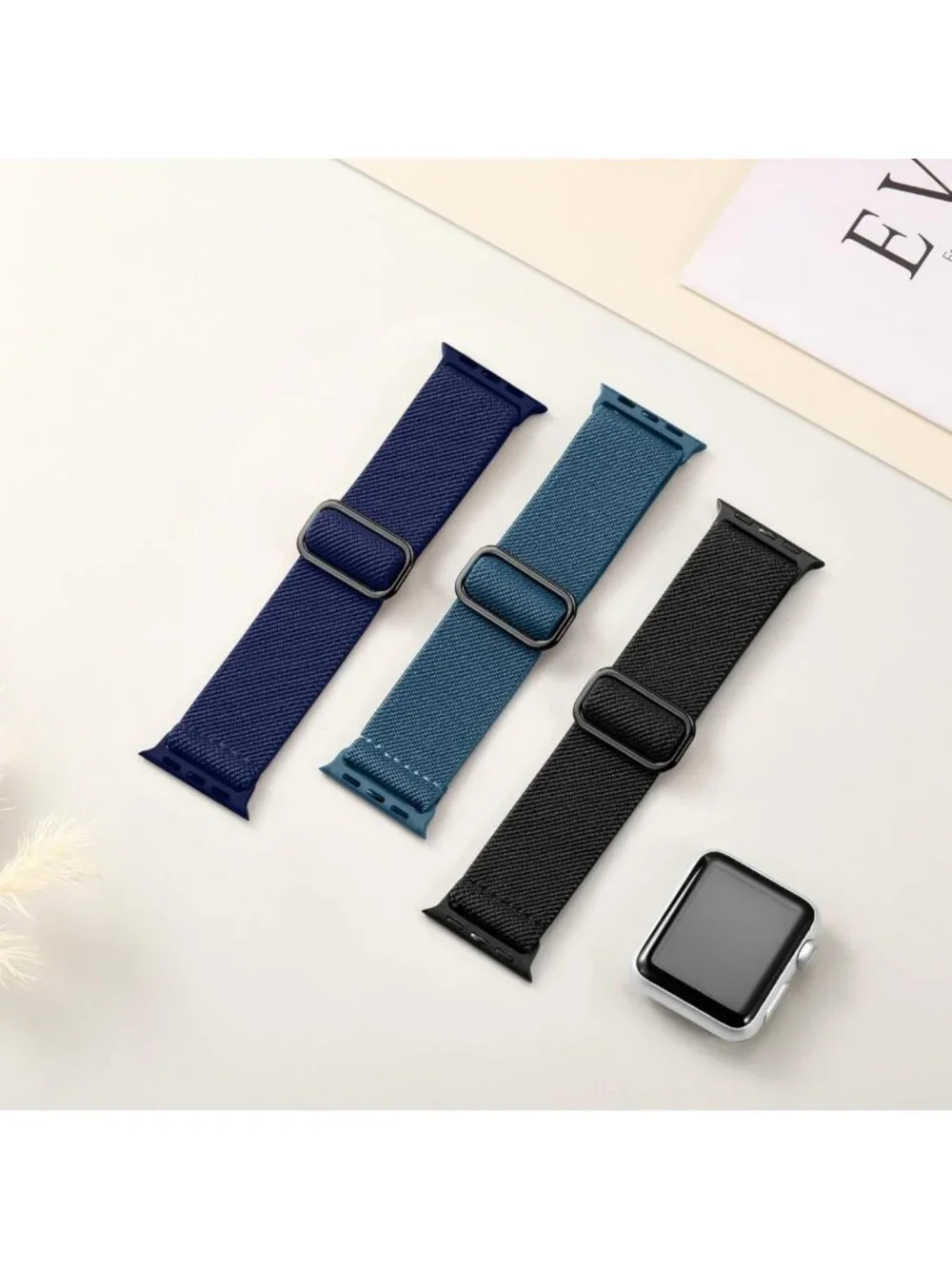 3 Pack Stretchy Solo Loop Apple Watch Bands for Men, Soft Nylon Braided Straps